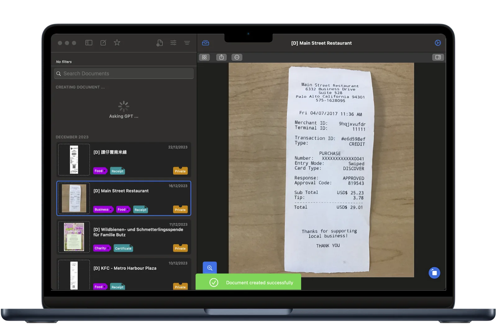 AI document properties detection on Mac
